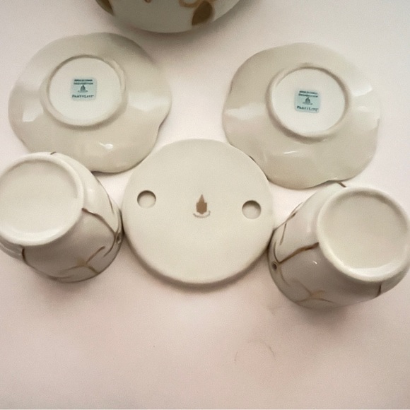 Partylite Tea for Two Votive Candle Teapot Teacup Saucer Set Ivory Gold 6 Pieces - Picture 13 of 14